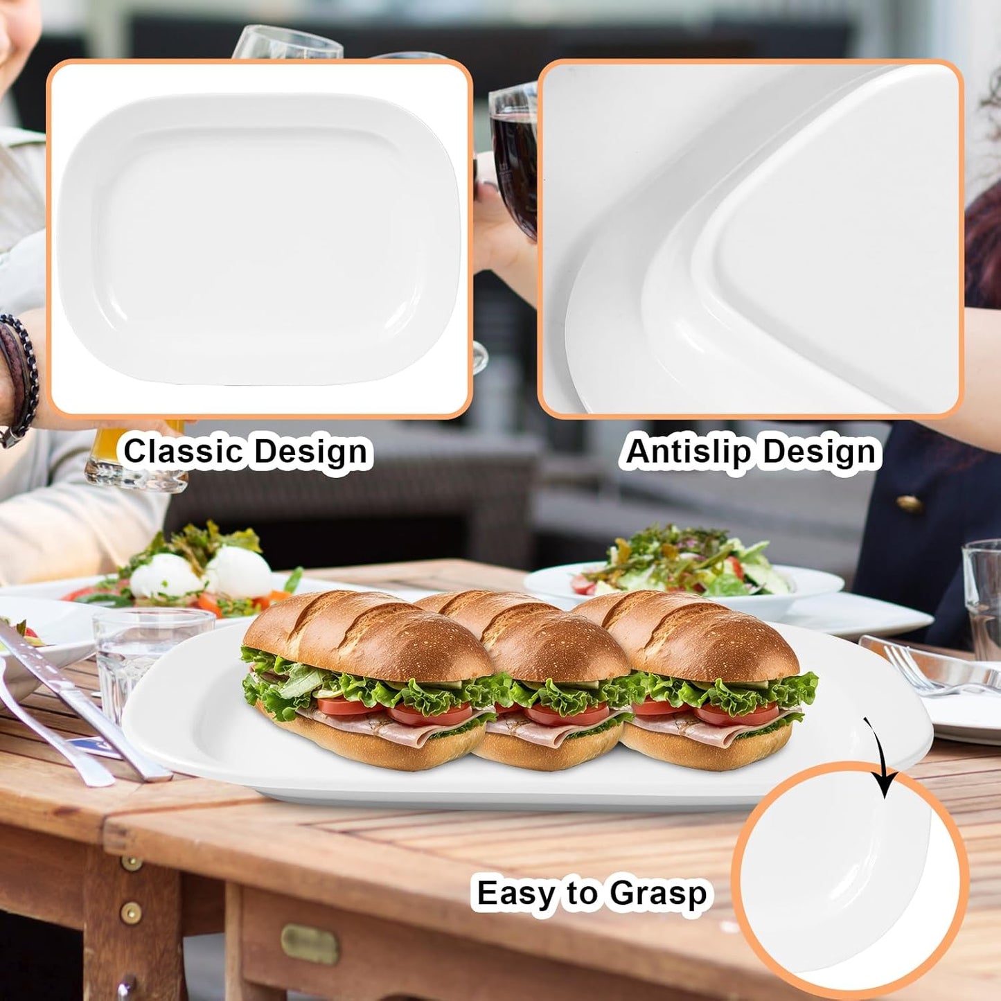 2 Pack Extra Large 17.5 Inch White Serving Trays – Reusable Melamine Platters for Parties, Snacks & Cookies, Durable Food Serving Dishes for Entertaining, Pantry & Kitchen Use White