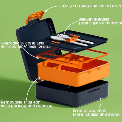 Fimibuke Bento Lunch Box for Kids, Leak Proof Toddler Bento Box with 4 Compartments BPA Free Dishwasher Safe Lunch Container with Utensils, Ideal Portion Sizes for Ages 3-12 Girls Boys for School