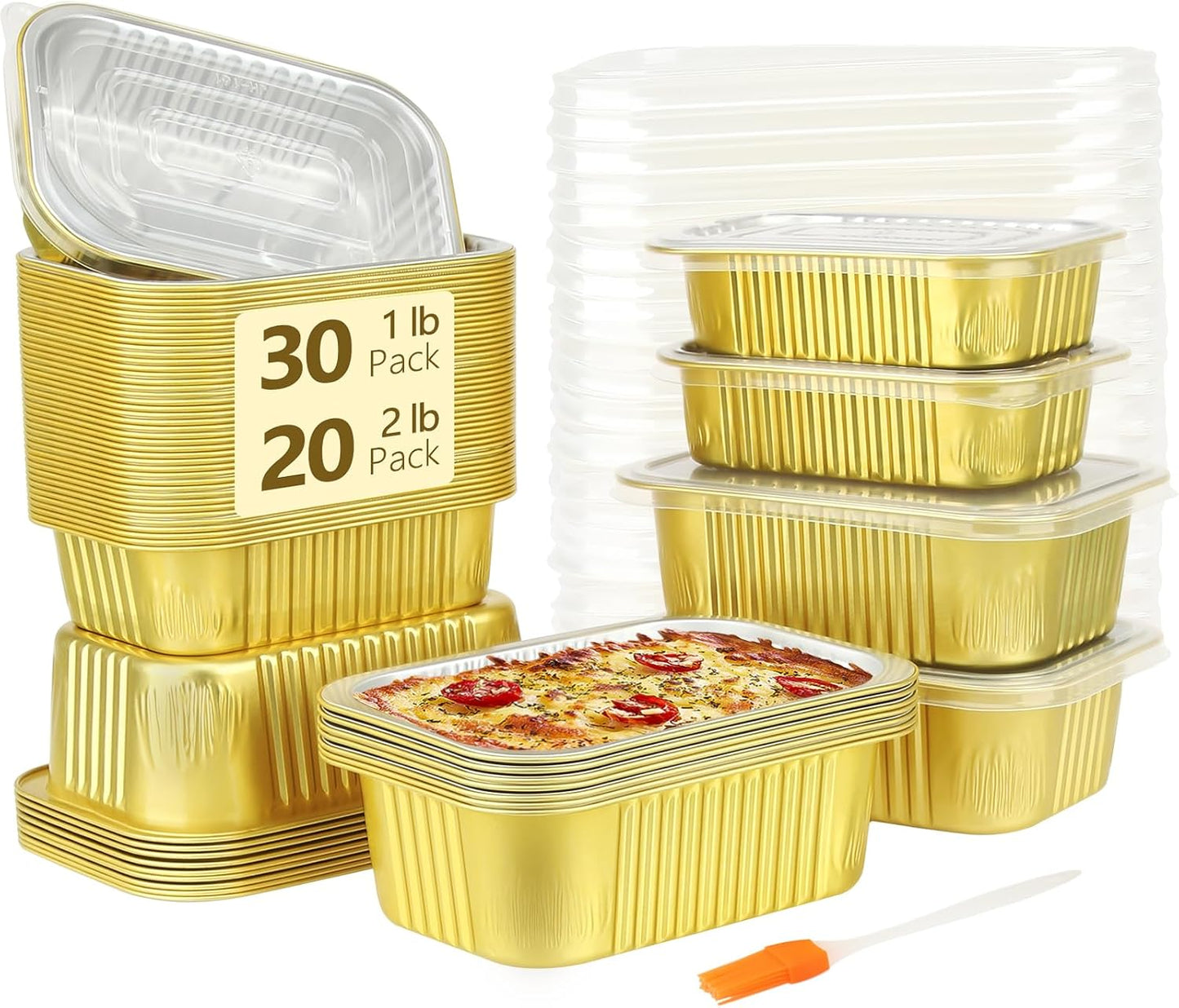 LNYZQUS 1lb Small Foil Pans With PP Lids 50 Pack, 16oz Heavy Duty Aluminum Leftover Containers Holders,Disposable Baking Tins To Go Containers For Cooking Heating Storing Meal Prep