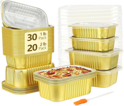 LNYZQUS 1lb Small Foil Pans With PP Lids 50 Pack, 16oz Heavy Duty Aluminum Leftover Containers Holders,Disposable Baking Tins To Go Containers For Cooking Heating Storing Meal Prep