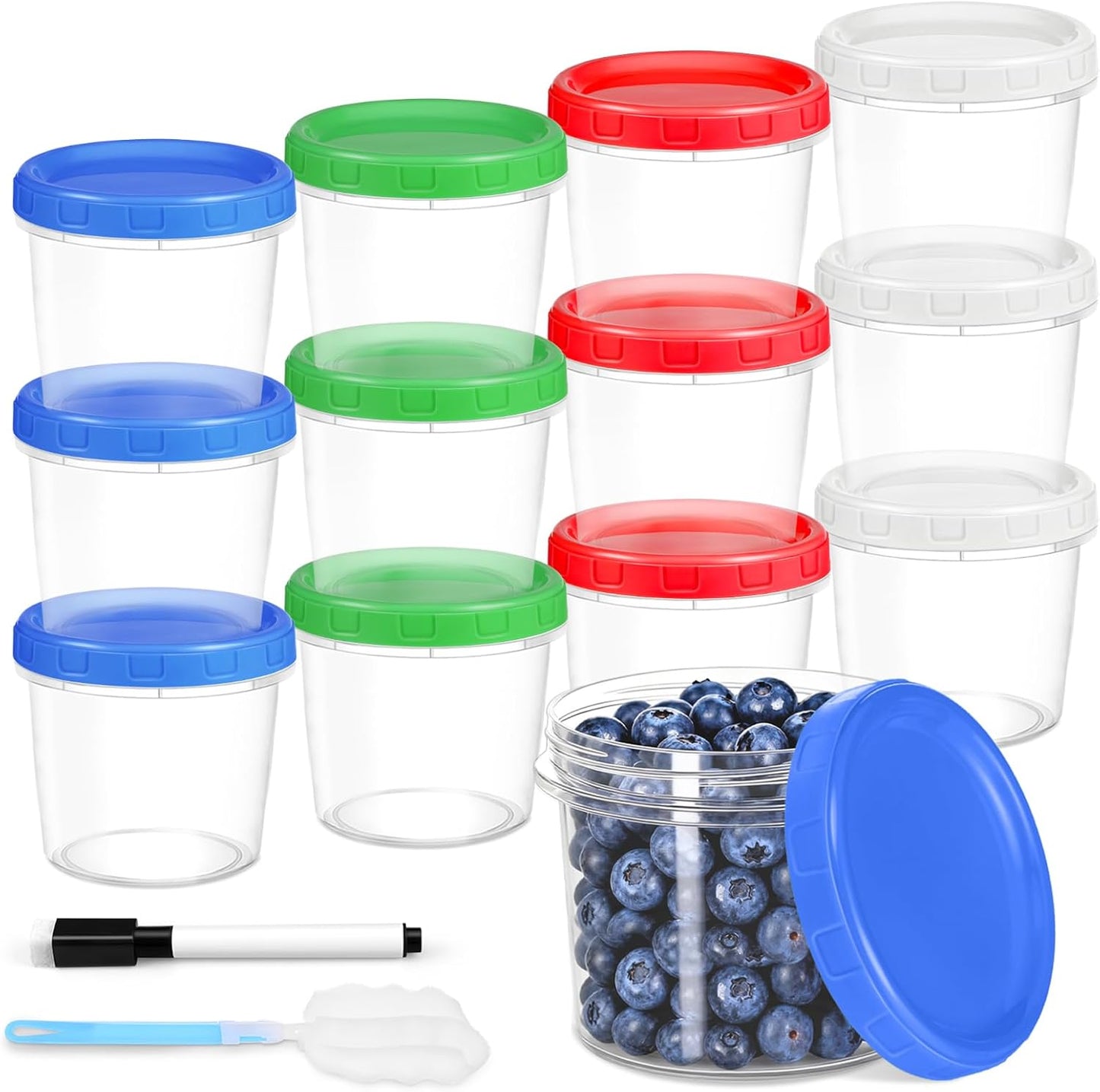 Freezer Storage Containers, 16 Pack 10 oz Plastic Food Storage Containers with Twist Top Lids, Meal Prep Containers for Soup Snack Fruit, BPA Free, Leakproof, Microwave & Dishwasher Safe