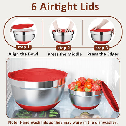 9 Pack Mixing Bowls with Airtight Lids & Grater Attachments, Khaki