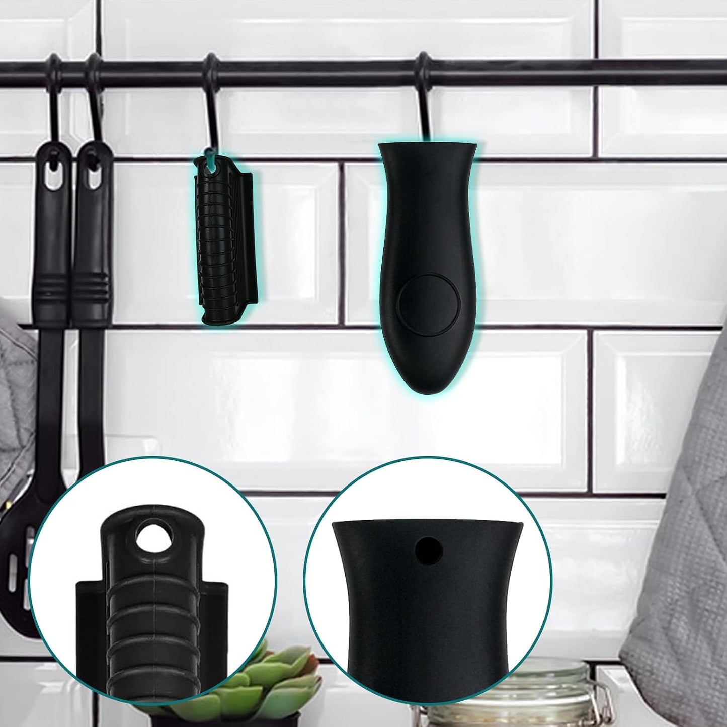 6 Pcs Silicone Pot Holders Set Cast Iron Handle Cover Heat Resistant Pot Handle Covers Potholder Non Slip Reusable Pan Sleeve for Frying Pan Kitchen Supplies (Black)