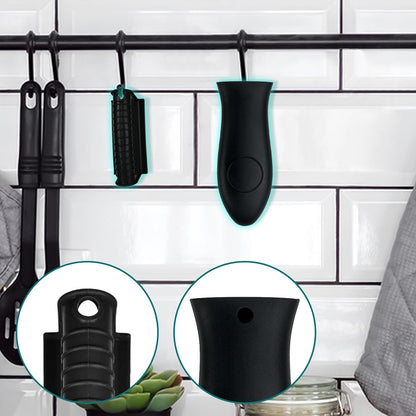 6 Pcs Silicone Pot Holders Set Cast Iron Handle Cover Heat Resistant Pot Handle Covers Potholder Non Slip Reusable Pan Sleeve for Frying Pan Kitchen Supplies (Black)