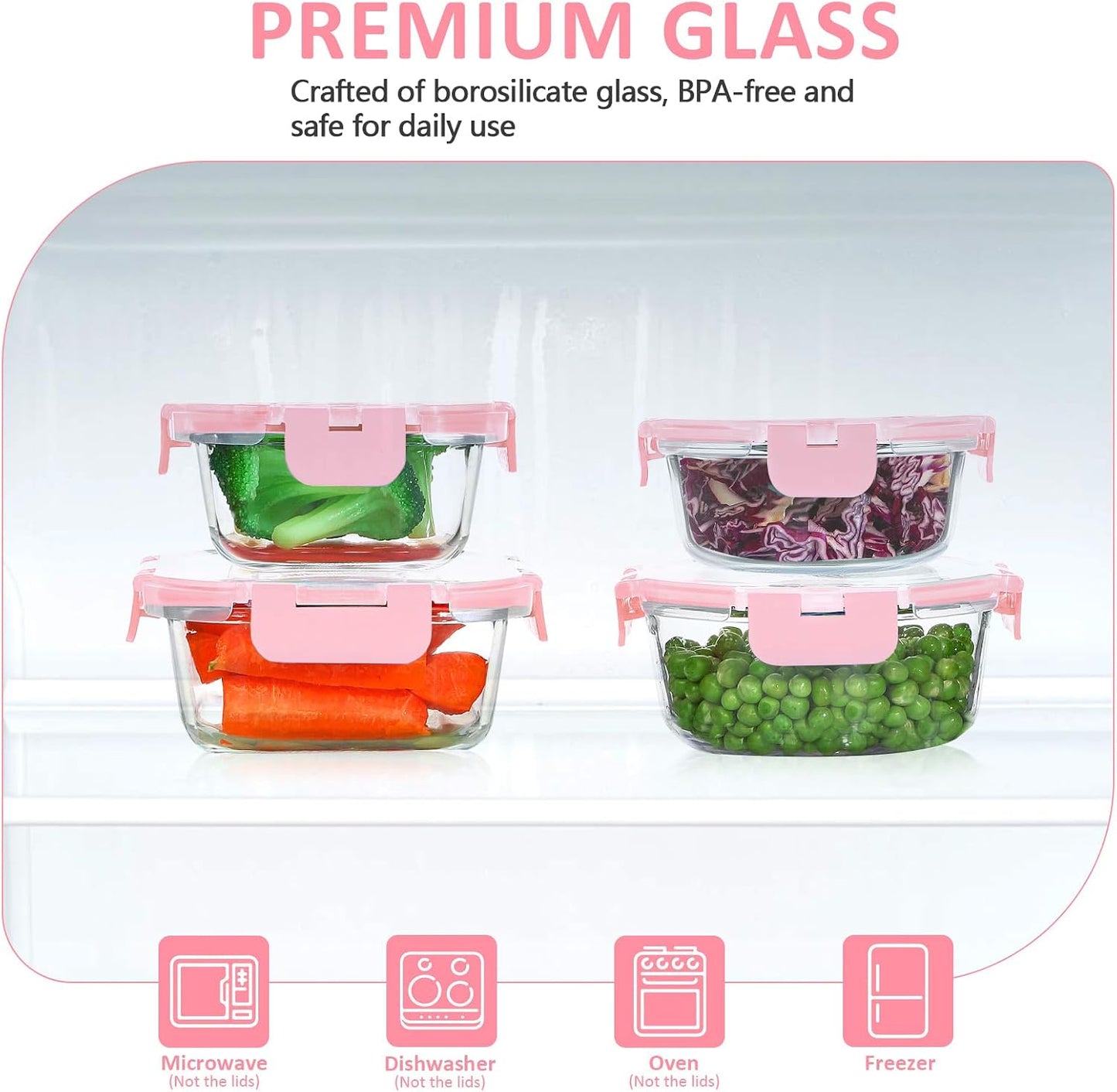 KOMUEE 24 Pieces Glass Food Storage Containers Set, Meal Prep Containers-Stackable Airtight Glass Storage Containers with lids,Freezer, Microwave, Oven Safe,Green