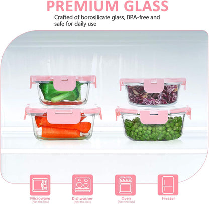KOMUEE 24 Pieces Glass Food Storage Containers Set, Meal Prep Containers-Stackable Airtight Glass Storage Containers with lids,Freezer, Microwave, Oven Safe,Green
