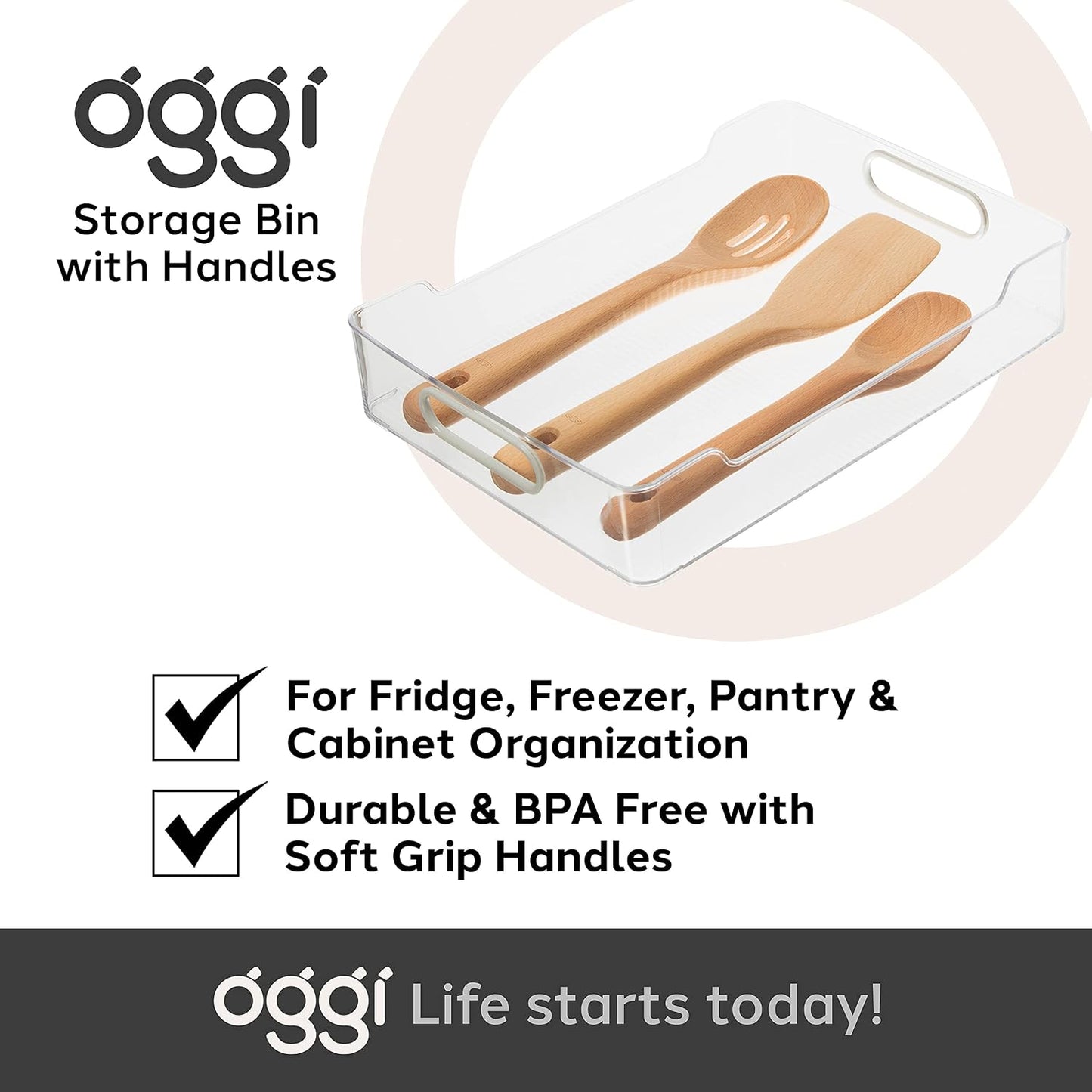 Oggi Cabinet/Drawer Storage Bin - 14" x 5" (Set of 6), Clear/Gray, Ideal for Kitchen Organization, Pantry Storage, Fridge Organizing