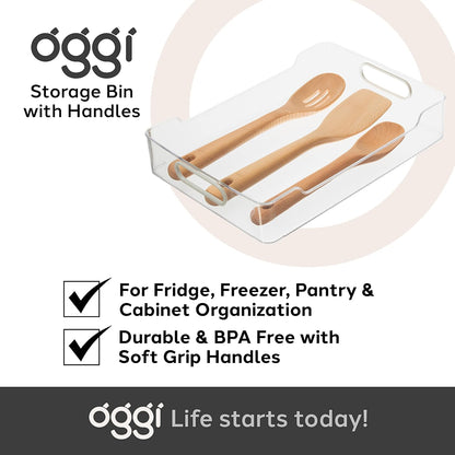 Oggi Cabinet/Drawer Storage Bin - 14" x 5" (Set of 6), Clear/Gray, Ideal for Kitchen Organization, Pantry Storage, Fridge Organizing