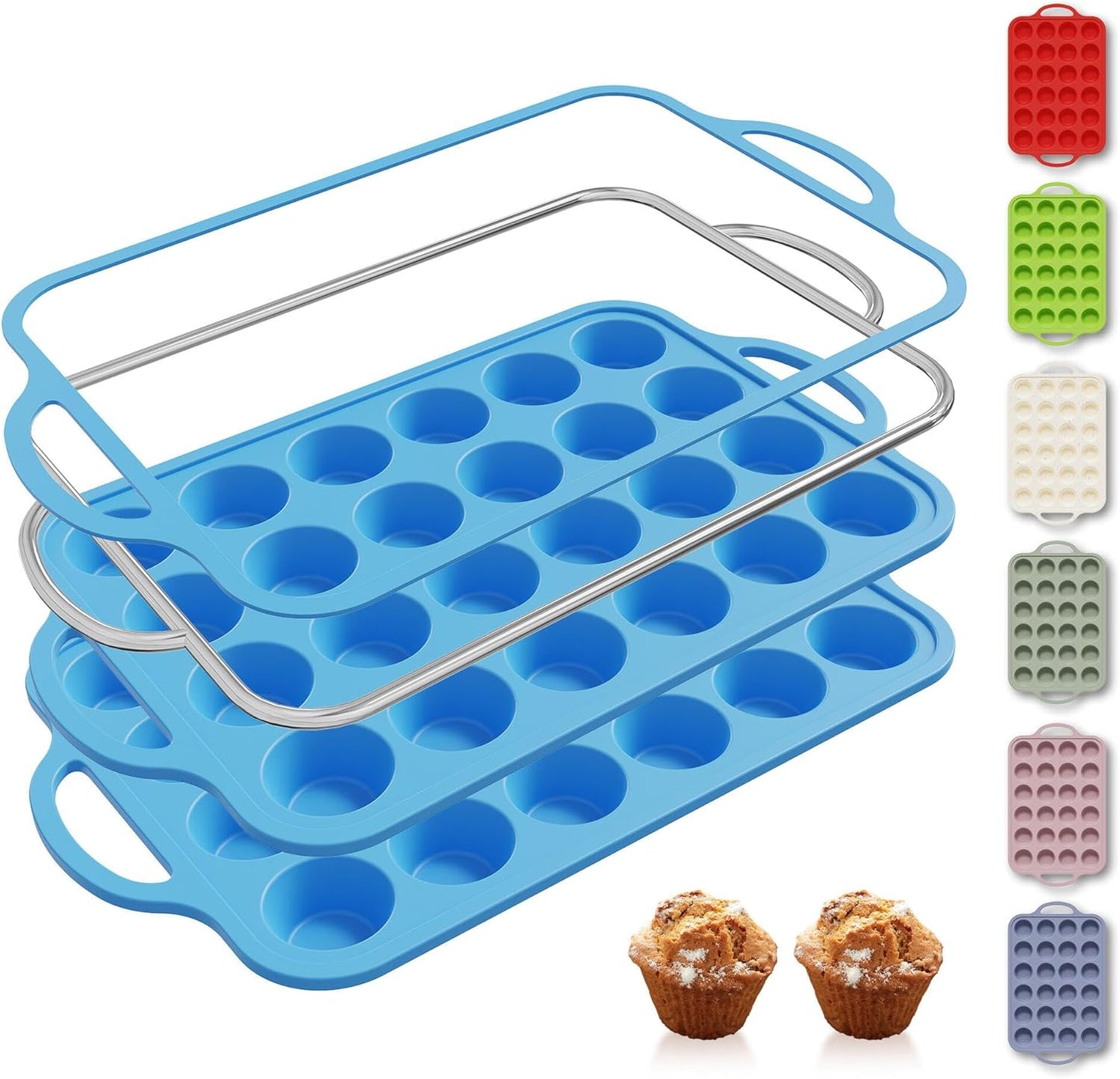 2 Packs 12 Cups Silicone Muffin Pan for Baking with Metal Reinforced Frame Regular Size Cupcake Pan Tray Egg Bites Silicone Cookie Molds Muffin Tin Tart Pans Sheet Set for Oven Dishwasher Safe