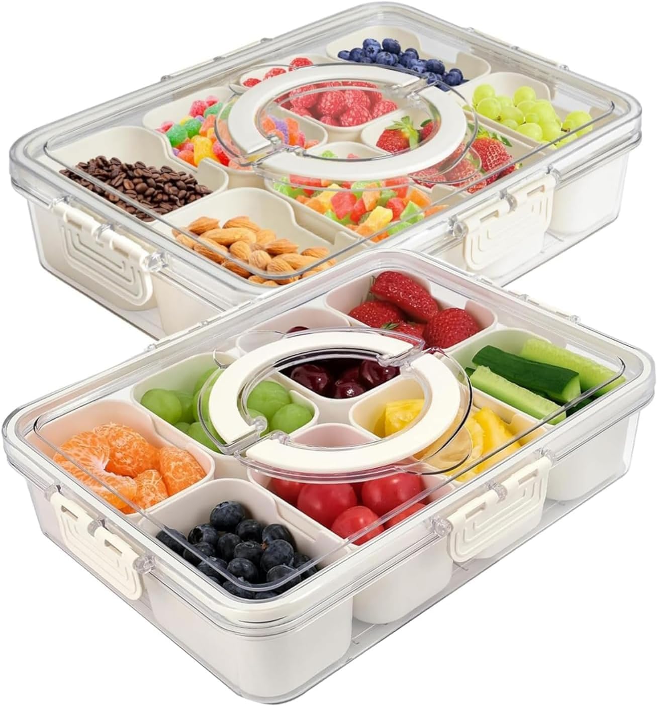 1Pack Divided Serving Tray with Lid and Handle Snack Tray with Lid Picnic Charcuterie Fruit Tray Candy Container Picnic Charcuterie Travel Box for Snacks (1)