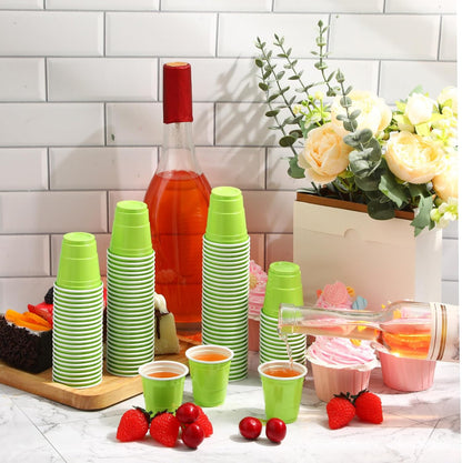 Roshtia 100 Pack 2 oz Plastic Shot Cups, Mini Disposable Shot Glasses 2 oz Wedding Party Cups for Bridal Shower Wedding Party, Beer Taste Serving, Snacks(Black, Gold)
