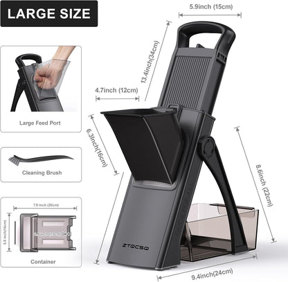 [All in 1] Upgraded Version Safe Mandoline Slicer for Kitchen, Adjustable Thickness. Veggie Slicer, Rapid Prep Mandoline, Detachable Blade, Cleaning Brush/Paring Knife (Black Knight)