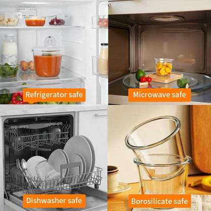 1.5 cup Round Glass Food Storage Containers with Lids, 12oz Small Glass Meal Prep Containers set, Heat-Resistant BPA-Free Round food bowl for Leftover. Microwave, Dishwasher & Freezer Safe