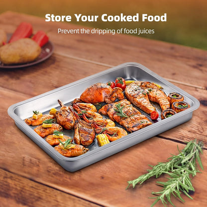 Grill Basket Set, 3-Piece Stainless Steel Grill Topper Pans for Outdoor Grill with BBQ Prep Tray, Grilling Baskets Barbecue Accessories for Vegetables, Fish, Meat, and Seafood