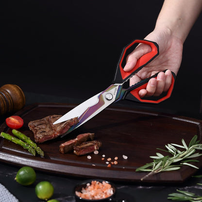 LIVINGO Heavy Duty Kitchen Shears - Titanium Coated Hot Forged Sharp Multipurpose Stainless Steel Utility Shears for Household Culinary Food Cutting Chicken Meat Cooking, Dishwasher Safe, 9.5 Inch