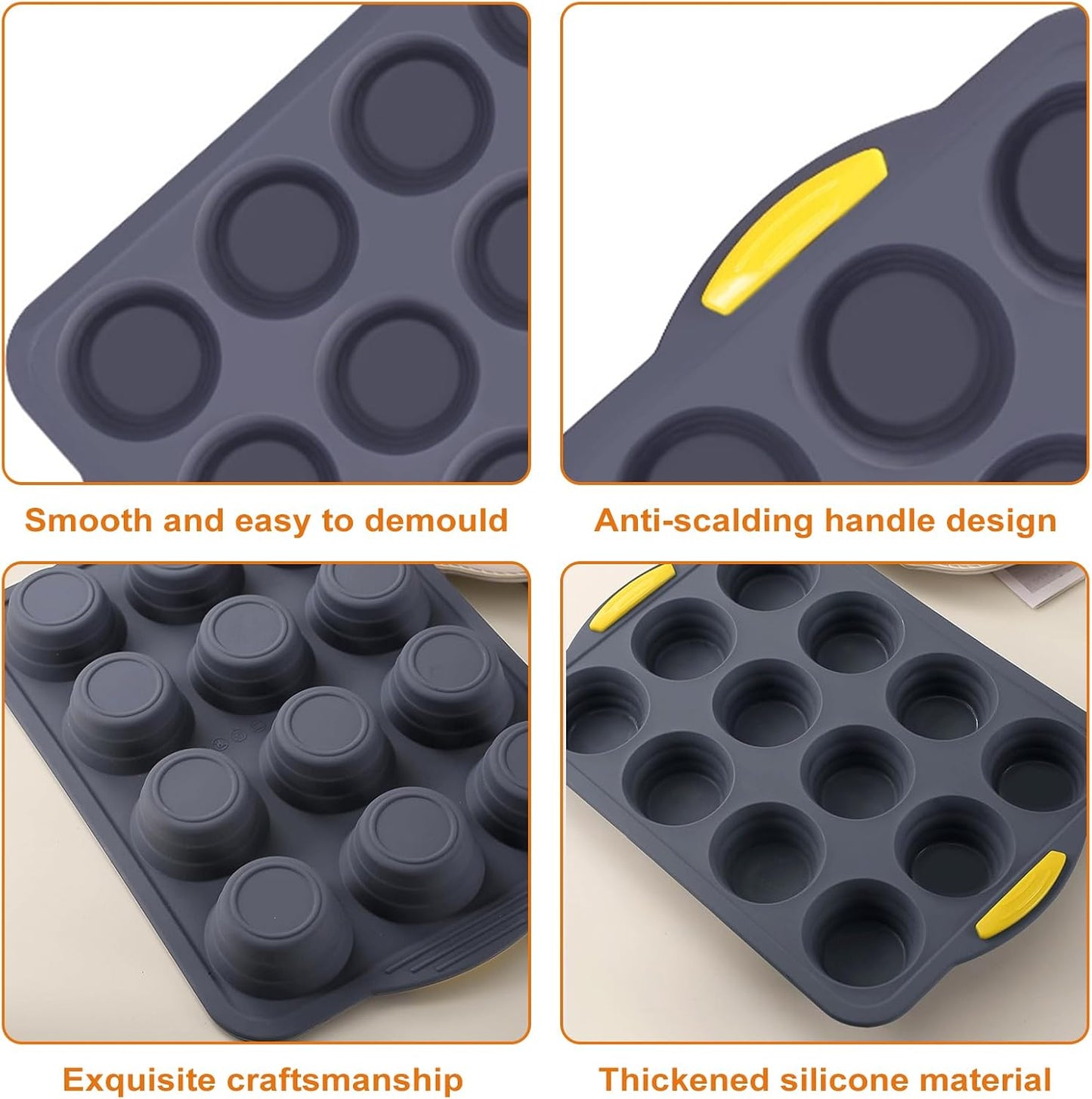 Silicone Muffin Pan, Cupcake Pan, Set of 2, 12-Cup Muffin Pans, Non-Stick Bakeware, Silicone Muffin Pan for Baking, Easy to Release and Clean, Molds for Homemade Cupcakes & Muffins (Blue)