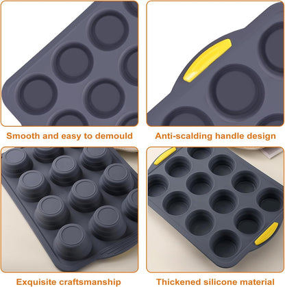 Silicone Muffin Pan, Cupcake Pan, Set of 2, 12-Cup Muffin Pans, Non-Stick Bakeware, Silicone Muffin Pan for Baking, Easy to Release and Clean, Molds for Homemade Cupcakes & Muffins (Blue)
