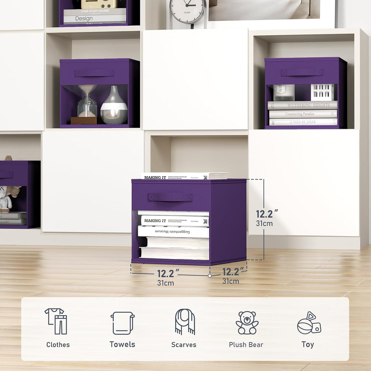DIMJ Storage Cubes, 11x 11 inch Cube Storage Bin, 6 Pack Closet organizers and storage Bins with Window, Collapsible Baskets with Handle for Shelves, Clothes, Toys, Books (Grey)