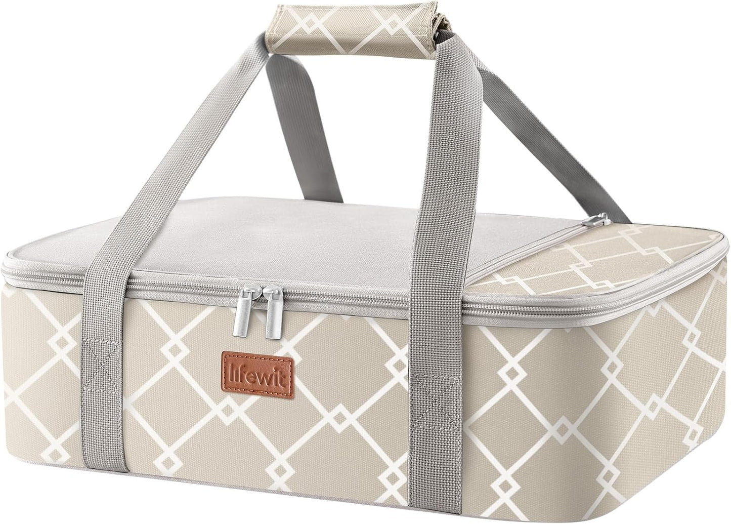 Lifewit Insulated Single Decker Casserole Carrier, Lasagna Lugger Holder for Hot or Cold Food, Fits 9" x 13" Baking Dish, Thermal Lunch Tote Bag for Potluck Parties, Picnic and Cookouts, Grey