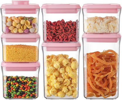 Ankou Airtight Container Set - (380ml 4 Pcs) Stackable One Button Openning Food Containers for Snacks Candy Salt Herbs Spices BPA-Free Tranparent (0.32 QT * 4)