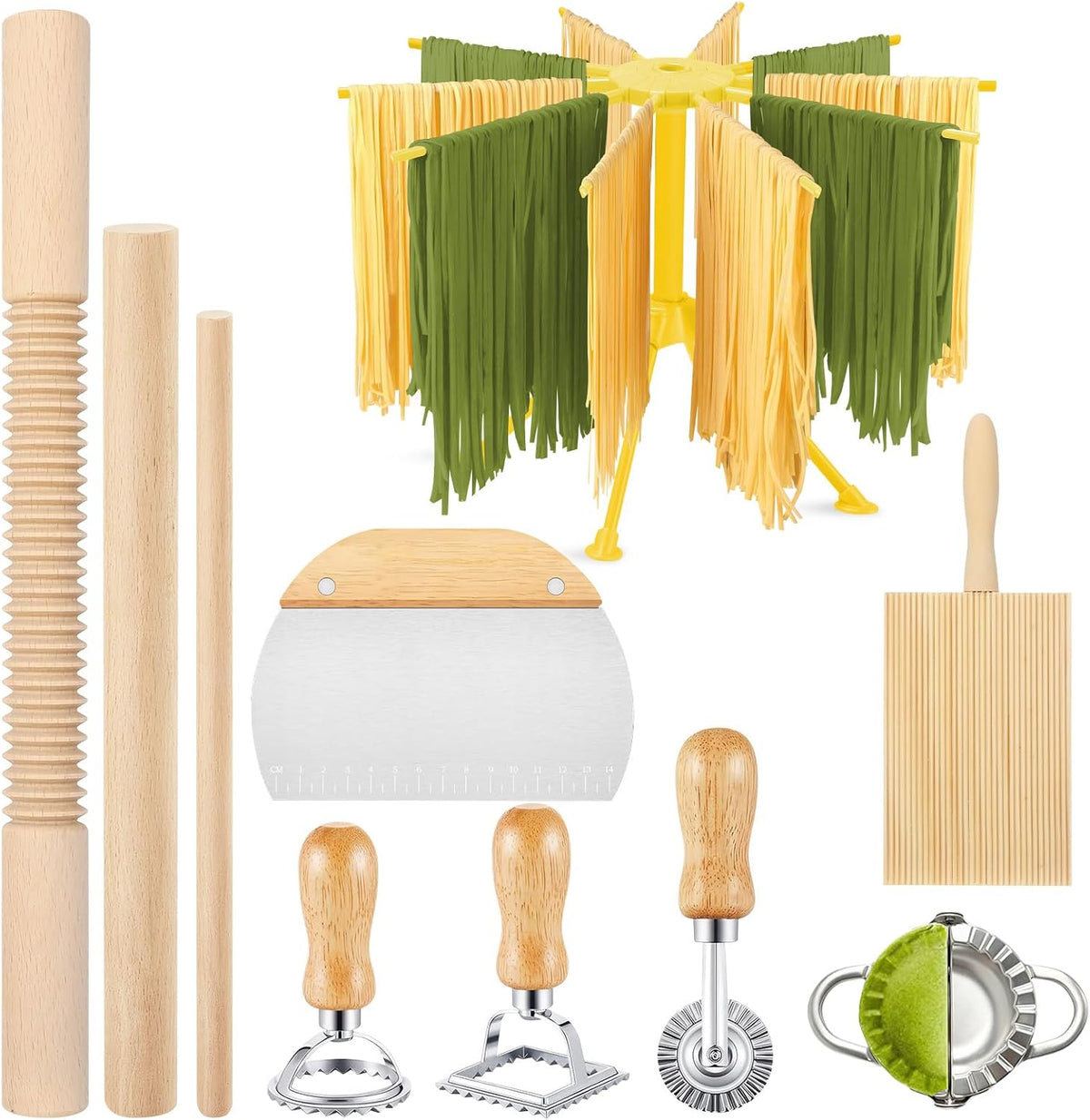 10 Pcs Pasta Making Tools Set with Pasta Drying Rack, Gnocchi Board