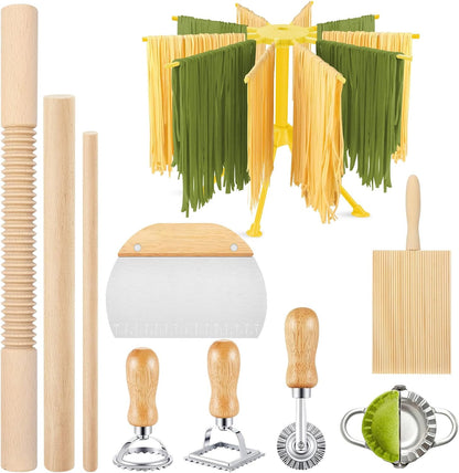 10 Pcs Pasta Making Tools Set with Pasta Drying Rack, Gnocchi Board