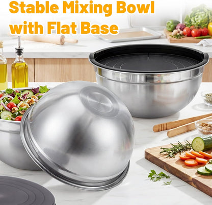 Beasea Stainless Steel Mixing Bowls, 5 Pack 1.5 QT Stackable Nesting Mixing Bowls with Airtight Lids, Metal Bowl with Lid for Baking, Meal Prepping, Salad, Serving, Food Storing