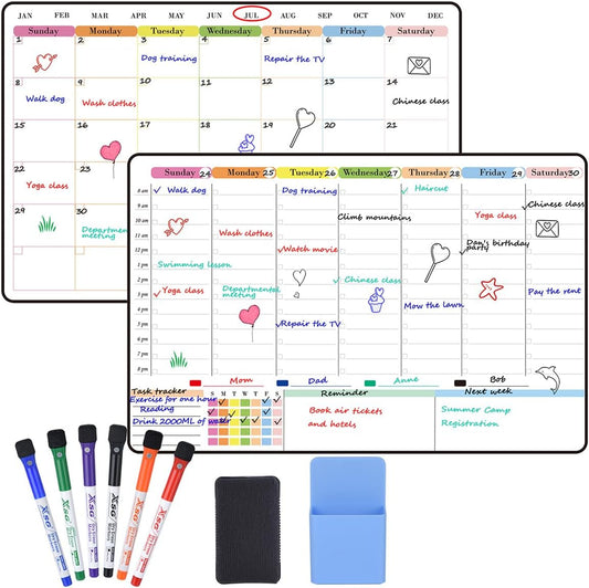 POPRUN Magnetic Weekly Dry Erase Fridge Calendar, 16.9"x11" Whiteboard Planner for Schedule, Shopping Lists, Household Chores, Ideal for Family, Office, Work and Study
