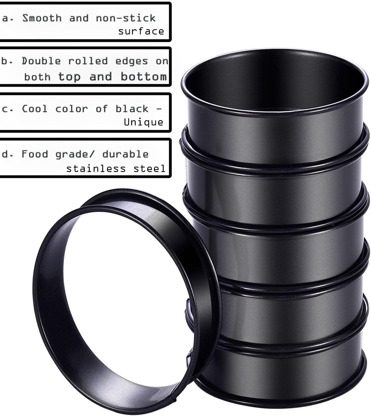 DATANYA Crumpet Rings NONSTICK English Muffin Ring 4 Inch - Stainless Steel Double Rolled Tart Rings Round Metal Cookie Pastry Ring Molds for Baking Cooking