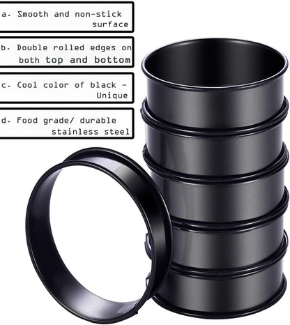 DATANYA Crumpet Rings NONSTICK English Muffin Ring 4 Inch - Stainless Steel Double Rolled Tart Rings Round Metal Cookie Pastry Ring Molds for Baking Cooking