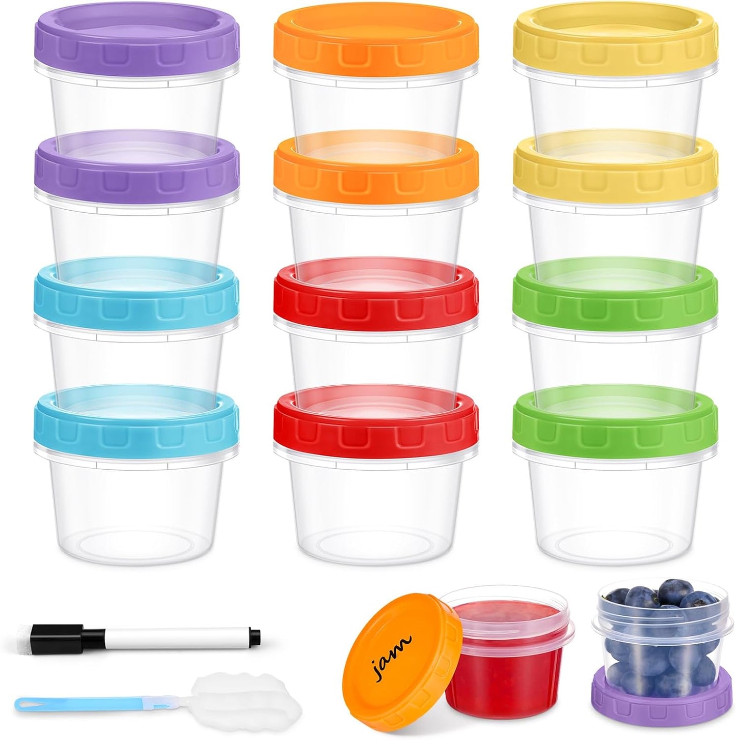 10 oz Plastic Containers with Lids, 12 Pack Stackable Small Freezer Container, Reusable Clear Food Storage Meal Prep Containers for Snack Fruit, Microwave & Dishwasher Safe