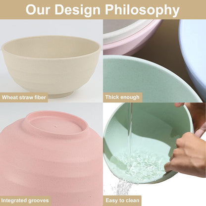 Wheat Straw Bowl Sets,8 PCS Unbreakable Cereal Bowl 26 OZ,Microwave and Dishwasher Safe Bowls,Bowl Sets for Camping and Picnic BPA Free Colorful Salad Bowls for Serving Soup,Oatmeal and Fruit Etc…