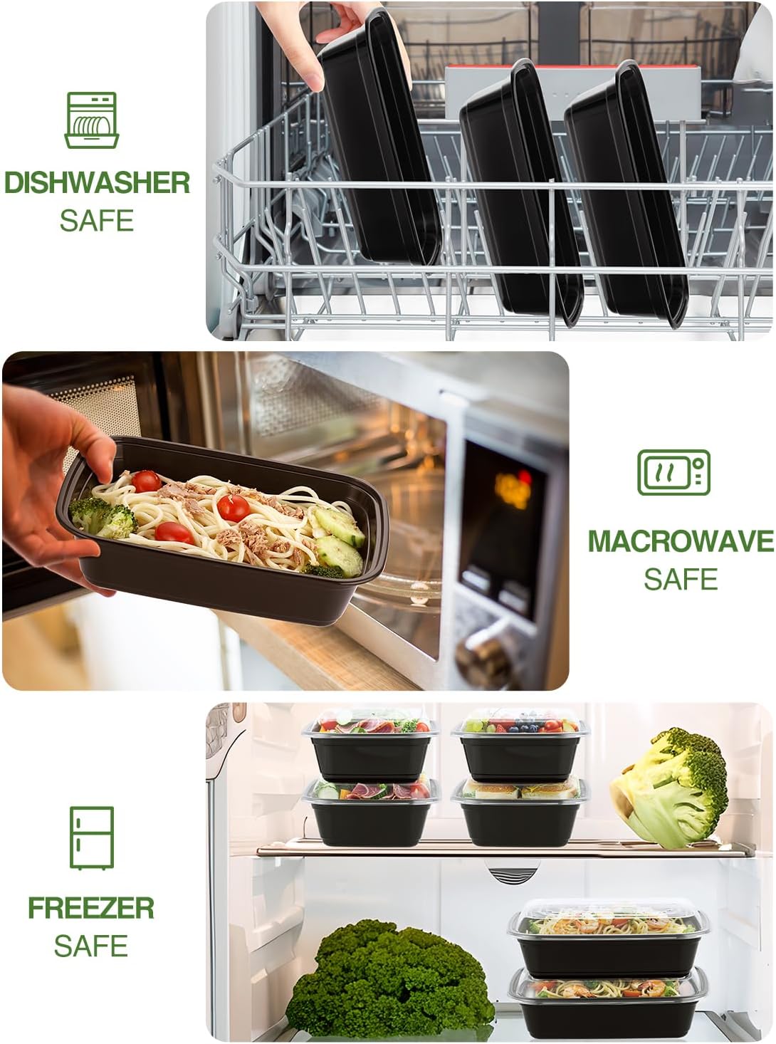 NEEBAKE 60 Sets 32oz Meal Prep Containers 2 Compartment - Plastic Food Storage Containers 2 Compartments with Lids