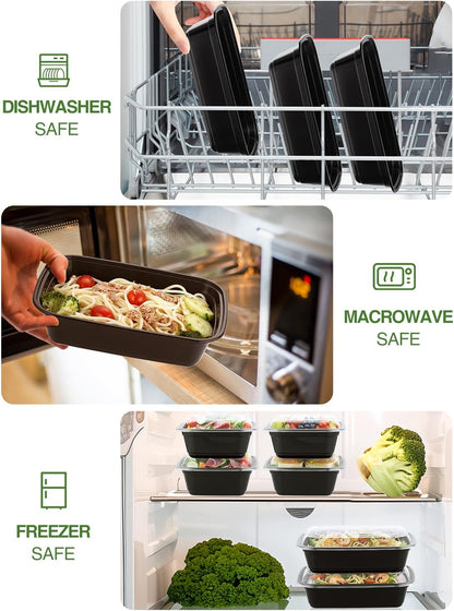 NEEBAKE 60 Sets 32oz Meal Prep Containers 2 Compartment - Plastic Food Storage Containers 2 Compartments with Lids