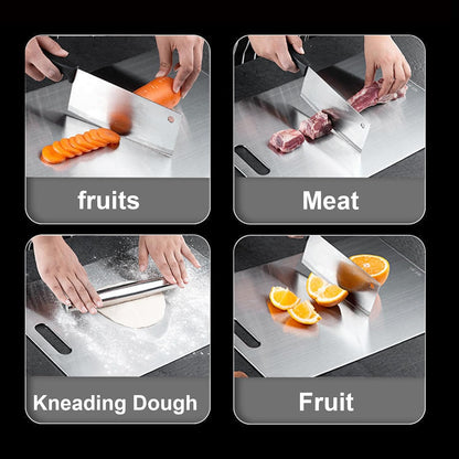 Kant Stainless Steel Cutting Board with Lip, Steel Cutting Boards for Kitchen Non-Toxic Dishwasher Safe Chopping & Kneading Board for Dough Meat/Vegetable/Fruit/Bread/Baking Gift-Ready(S+L)