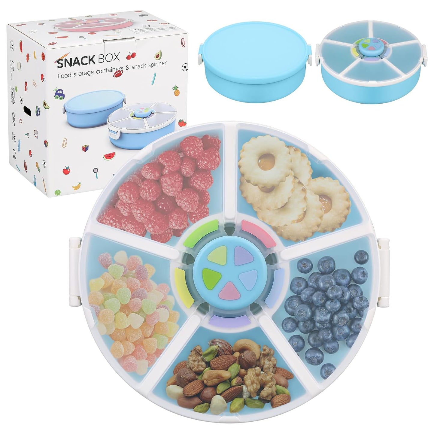 Pawtong Snack Rotator Container Reusable Snack Box with 5 Compartment Dispenser and Lid, Color Matching Opening Lid, BPA and PVC Free, for Home, School, Travel (1 Pack- Pink)