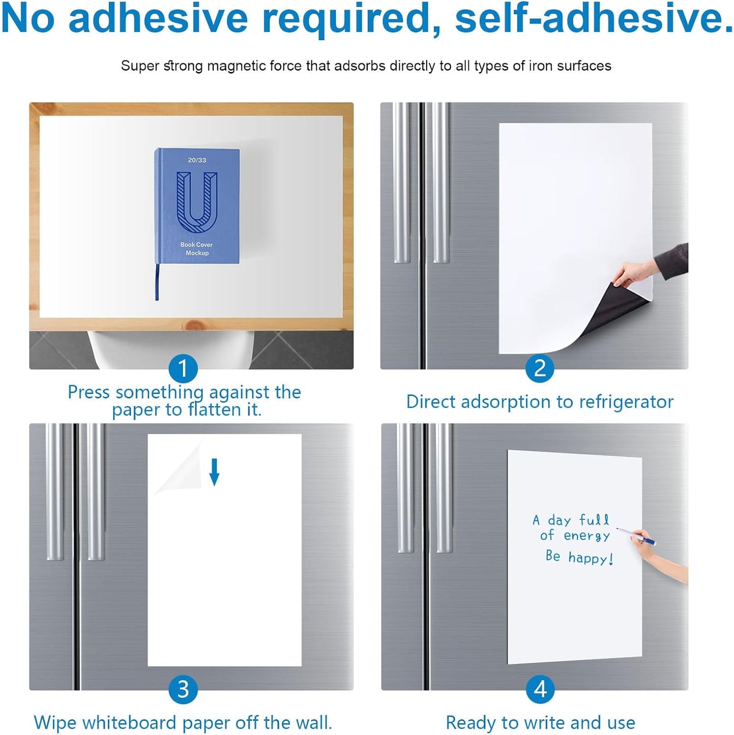 Magnetic Fridge White Board Paper, 8" x 12" 2 Pack Small Dry Erase Board Sheet for Organizer and Planner, Kitchen Refrigerator Whiteboard for Family to-do List, Includes Markers and Eraser