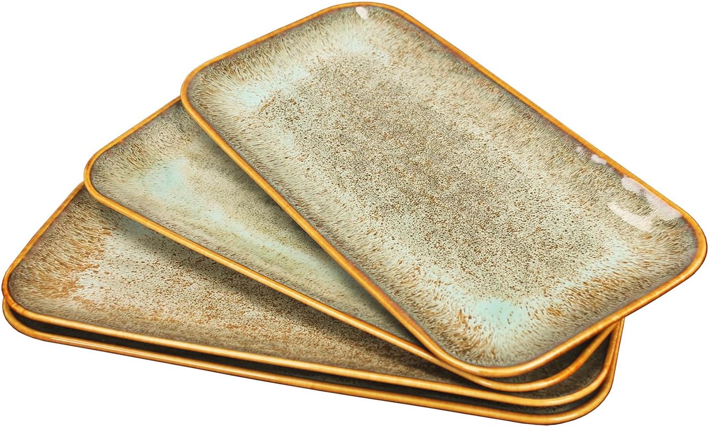 Porcelain Plate Set Large Serving Tray Set of 4, Reusable Serving Platters for Party Food, Cookie, Appetizer, Charcuterie, Snack, Dessert Display,Stackable Kitchen Dish 14.4 INCH