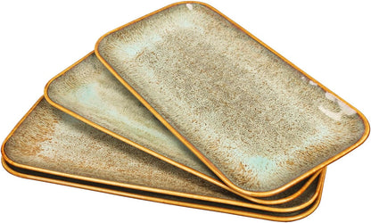 Porcelain Plate Set Large Serving Tray Set of 4, Reusable Serving Platters for Party Food, Cookie, Appetizer, Charcuterie, Snack, Dessert Display,Stackable Kitchen Dish 14.4 INCH