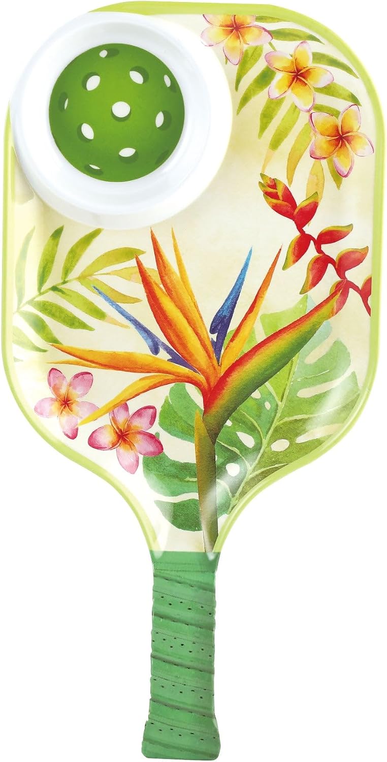UPware Flamingo Melamine Chip and Dip Snack Tray, Tropical Floral Pickleball Paddle Shape Platter for Chips, Salsa, Fruits, and Appetizers, 15.75 x 8 Inch