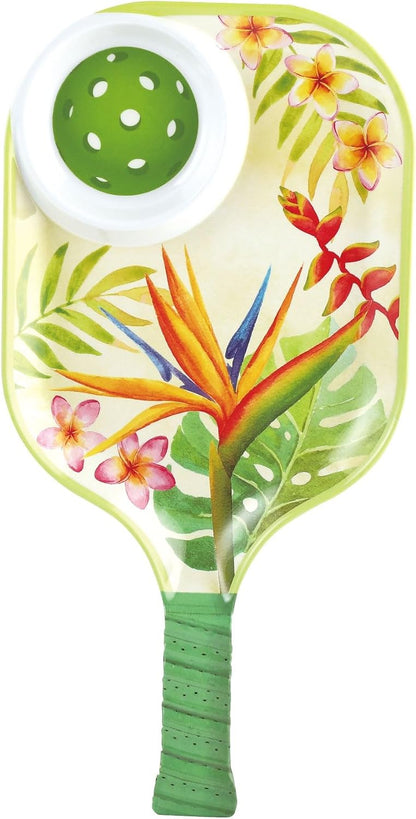 UPware Flamingo Melamine Chip and Dip Snack Tray, Tropical Floral Pickleball Paddle Shape Platter for Chips, Salsa, Fruits, and Appetizers, 15.75 x 8 Inch
