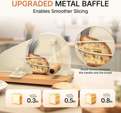 Upgraded Manual Bread Slicer for Homemade Sourdough Bread Adjustable Thickness& Evenly Slicing, Metal Guide, Hand Crank Bread Slicer with Scale Line & Suction Base,Sharp Stainless Steel Blade