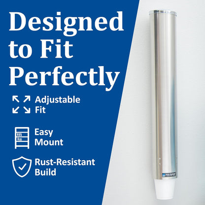 San Jamar 23.5" Pull Type Cup Dispenser – Stainless Steel 12 to 24 Oz Cup Holder with Flip Cap for Restaurants, Dining Halls, Fast Food Beverage Stations, Silver