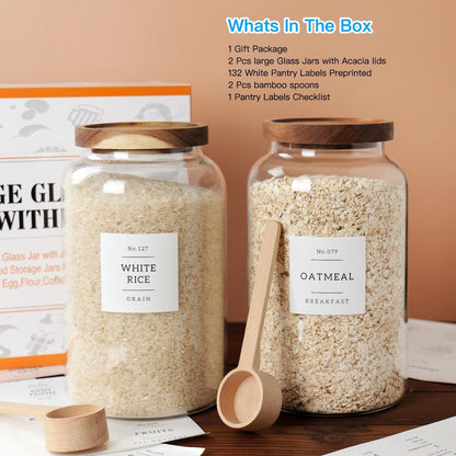 CZSZYGHBAO 2 PCS Large Glass Jar with Airtight Lid, Glass Food Storage Jars for Tea,Spice,Cereal, Egg,Flour,Coffee and More(1 gallon/4000 ml)