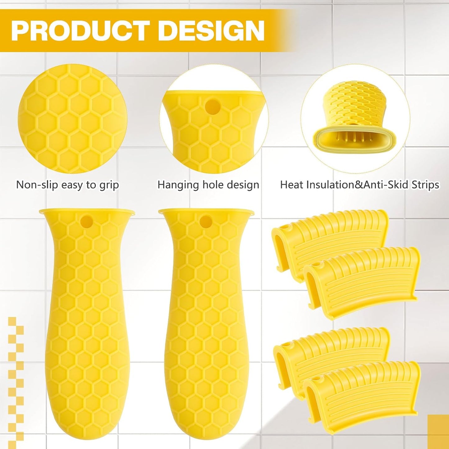 Patelai 8 Pcs Silicone Pot Holders Set Cast Iron Handle Cover Heat Resistant Pot Handle Covers Potholder Non Slip Reusable Pan Sleeve for Frying Pan Kitchen Supplies(Black)