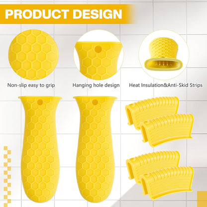 Patelai 8Pcs Silicone Cast Iron Handle Cover,Black