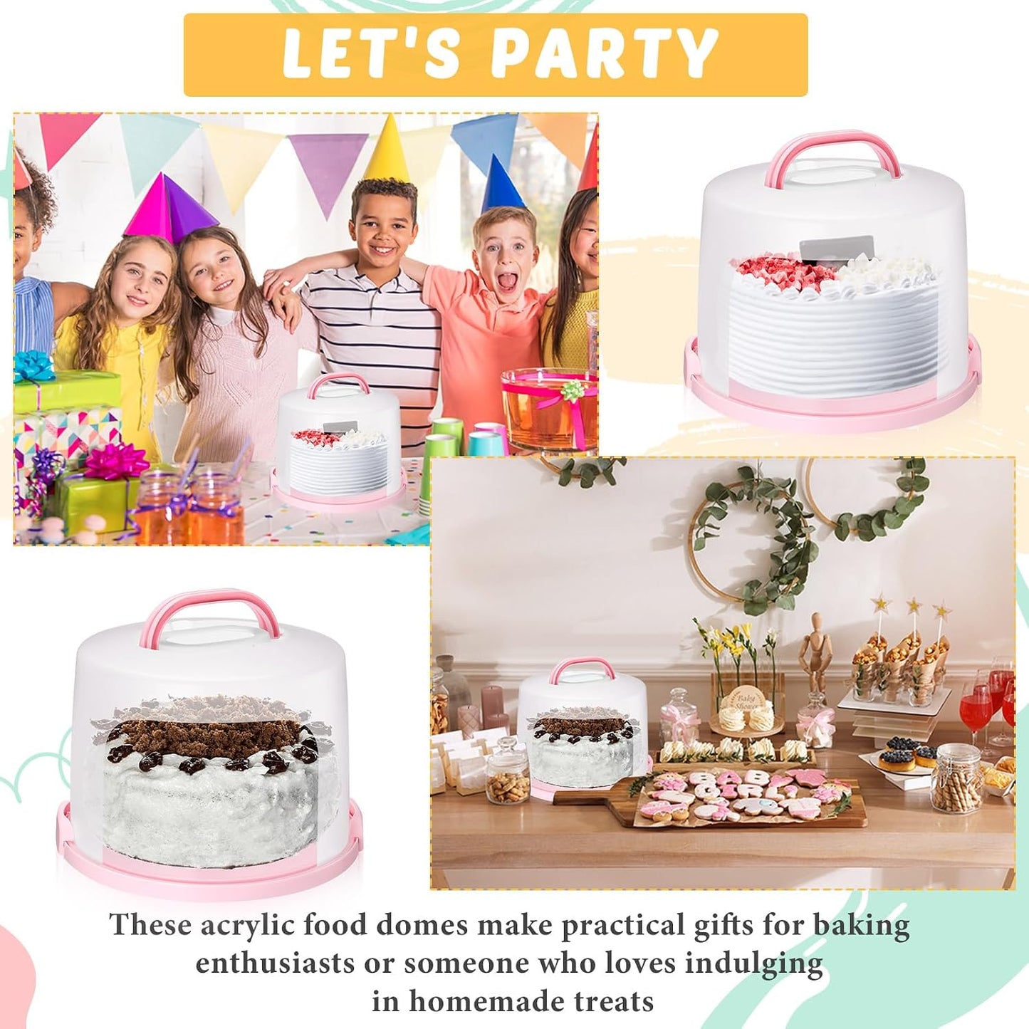 Baderke 10 Inch Round Cake Carrier with Lid and Handle - Two Sided Cake Holder & Box for Transport, Pie, Cupcake(White)