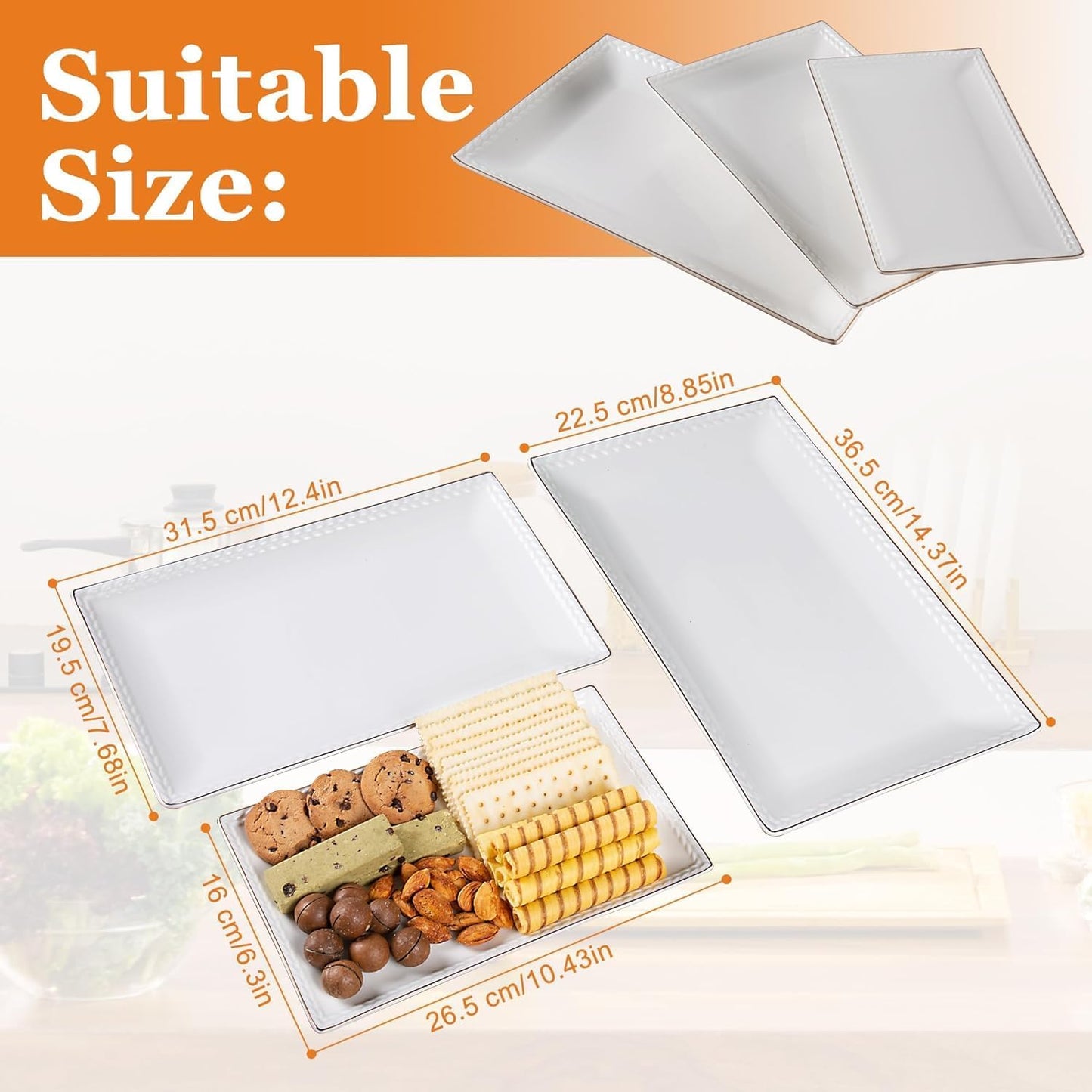 Kassel Ceramic Serving Platter Set | 14”/12”/10” Oval Serving Trays for Entertaining at Parties and Weddings | Oven Safe Large Serving Trays for Tacos, Steak, and Cake
