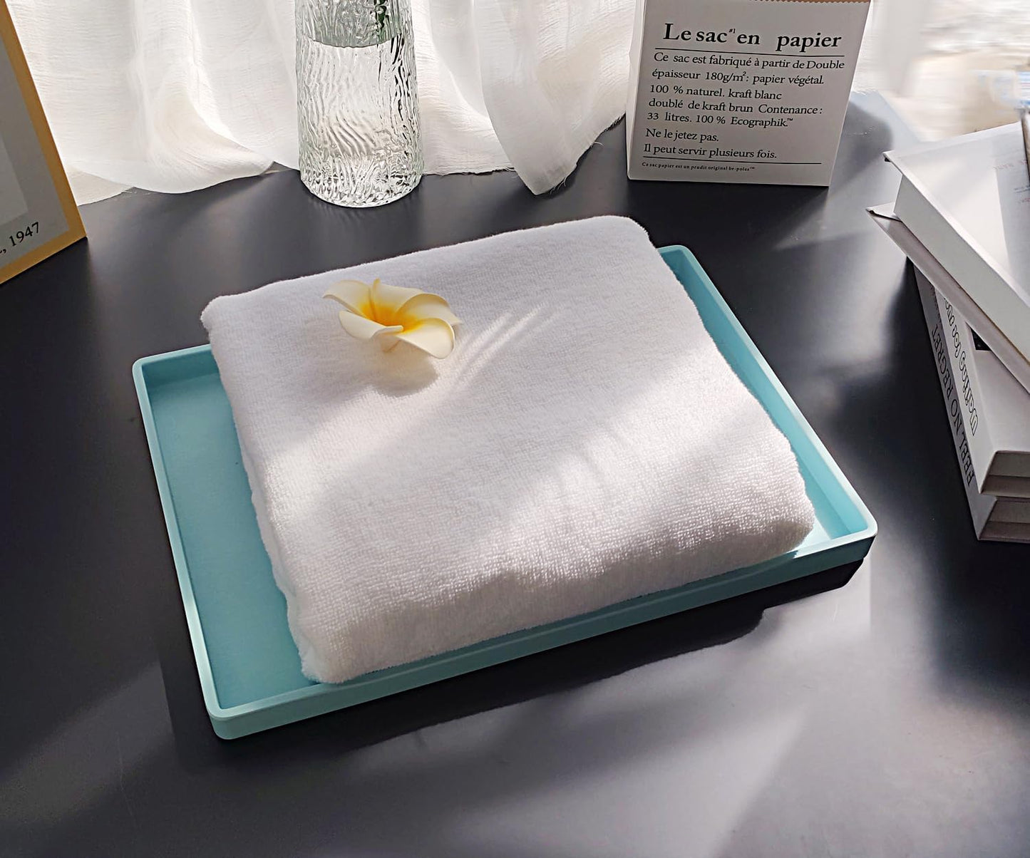White Serving Tray (13.5 x 9.6 inch) for Serving Accessory, Elegant & Stackable Plastic Tray for Spa, Coffee, Drinks, Tea, Bar, Party, Seasoning, Perfume and Display Use.