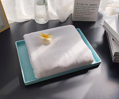 White Serving Tray (13.5 x 9.6 inch) for Serving Accessory, Elegant & Stackable Plastic Tray for Spa, Coffee, Drinks, Tea, Bar, Party, Seasoning, Perfume and Display Use.